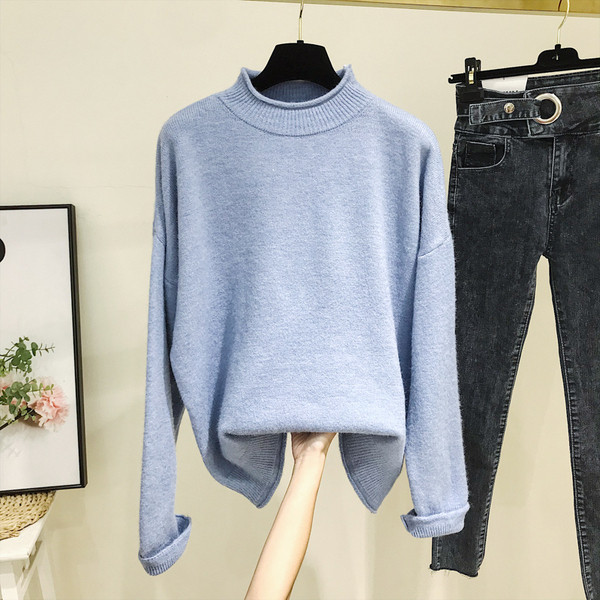 Νέο μοντέλο γυναικείο πουλόβερ  με κολάρο και μακρύ μανίκι σε πορτοκαλί, λευκό και μπλε χρώμα