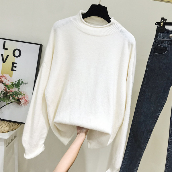 Νέο μοντέλο γυναικείο πουλόβερ  με κολάρο και μακρύ μανίκι σε πορτοκαλί, λευκό και μπλε χρώμα