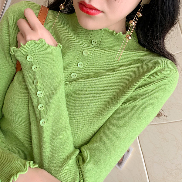 Μοντέρνο λεπτό πλεκτό γυναικείο πουλόβερ γμε κουμπιά σε διάφορα χρώματα