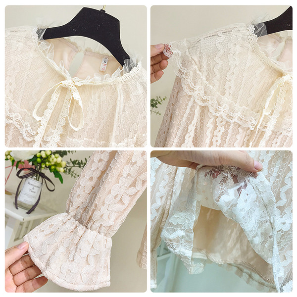 Μοντέρνο γυναικείο μπλουζάκι δαντέλα με στρογγυλη λαιμόκοψη και μανίκια λωτού