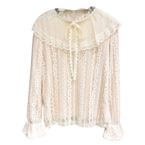 Μοντέρνο γυναικείο μπλουζάκι δαντέλα με στρογγυλη λαιμόκοψη και μανίκια λωτού