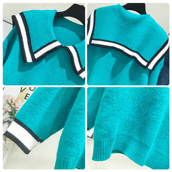 Casual γυναικείο πουλόβερ με στρογγυλό ντεκολτέ σε λευκό και μπλε χρώμα