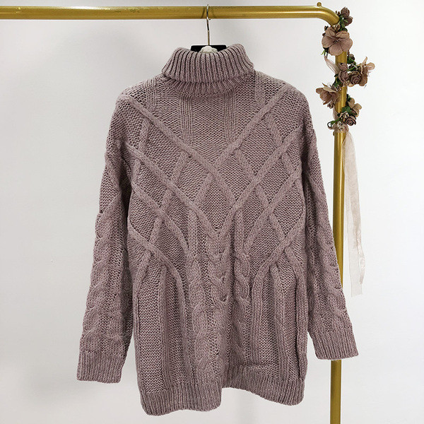 Χειμερινό γυναικείο πουλόβερ  με κολάρο σε μωβ χρώμα