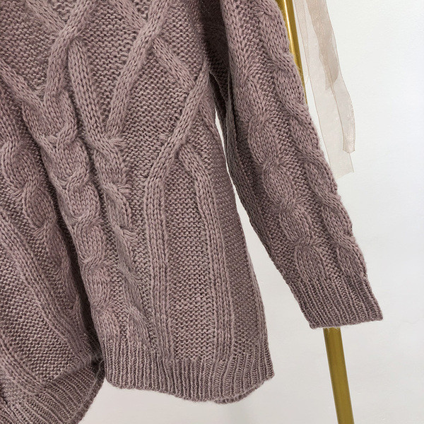 Χειμερινό γυναικείο πουλόβερ  με κολάρο σε μωβ χρώμα