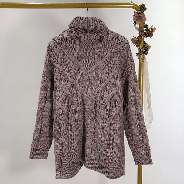 Χειμερινό γυναικείο πουλόβερ  με κολάρο σε μωβ χρώμα