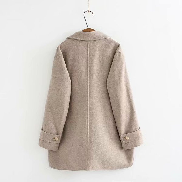 Модерно дамско дълго палто с копчета и джобове в бежов и кафяв цвят 