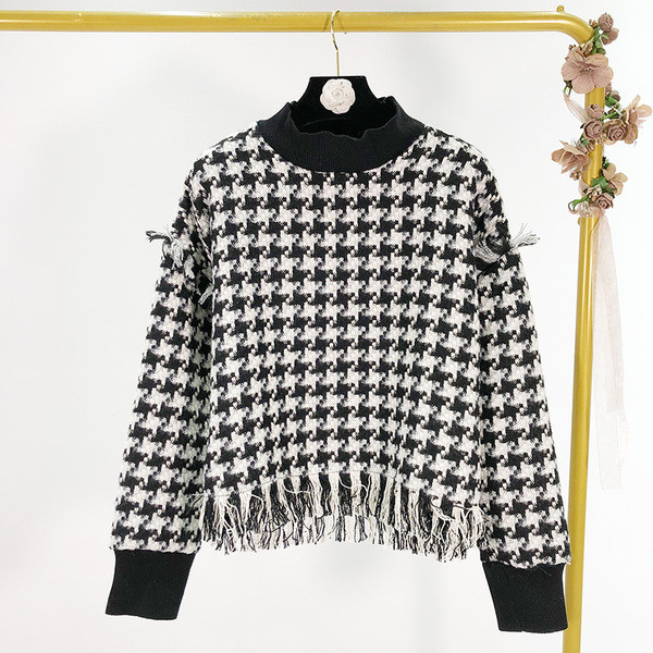 Γυναικεία καρό μπλούζα με κολάρο και κρόσσια