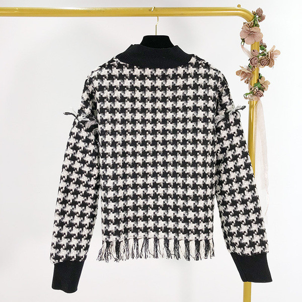 Γυναικεία καρό μπλούζα με κολάρο και κρόσσια