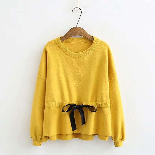 Bluză casual de damă cu mâneci lungi și legături în talie în trei culori