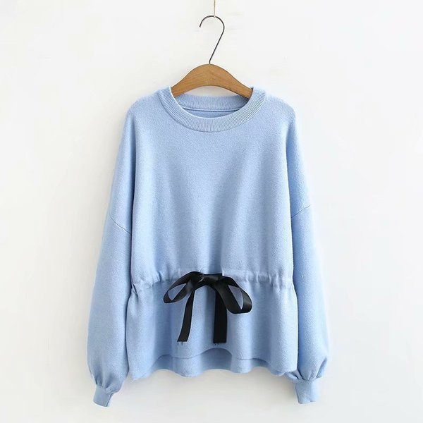 Bluză casual de damă cu mâneci lungi și legături în talie în trei culori