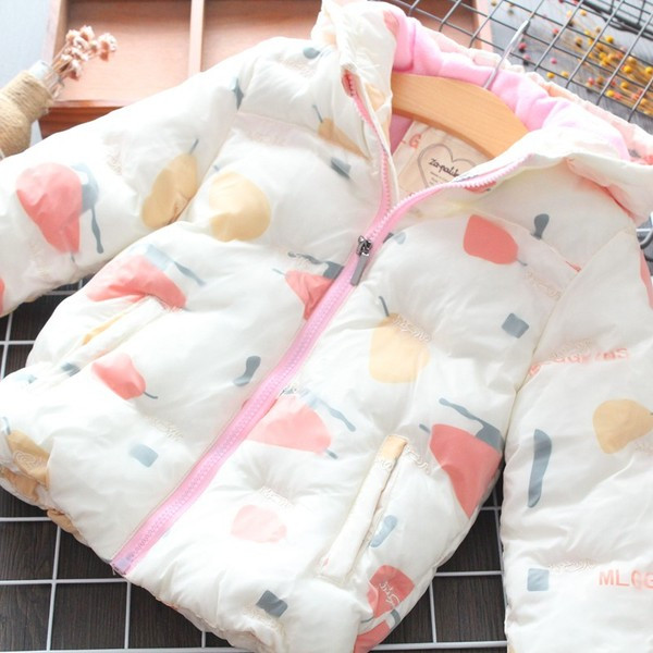 Μοντέρνο παιδικό μπουφάν  για κορίτσια με κουκούλα χρωματιστό σχέδιο σε λευκό χρώμα