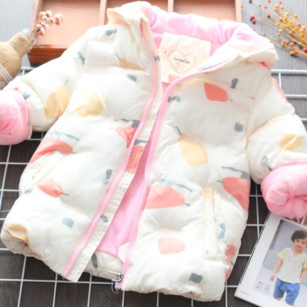 Μοντέρνο παιδικό μπουφάν  για κορίτσια με κουκούλα χρωματιστό σχέδιο σε λευκό χρώμα