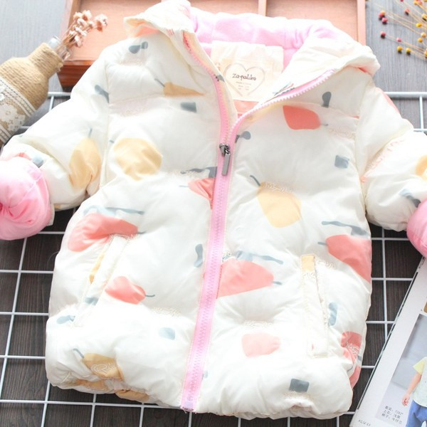 Μοντέρνο παιδικό μπουφάν  για κορίτσια με κουκούλα χρωματιστό σχέδιο σε λευκό χρώμα