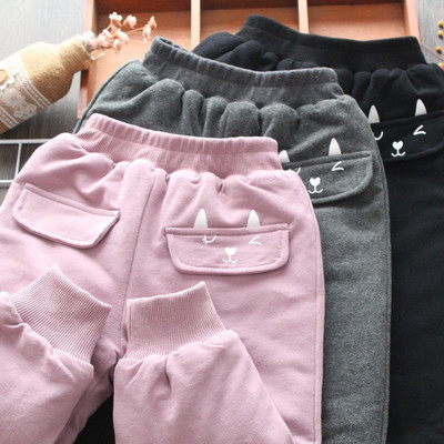 Ежедневни детски панталони с апликация за момичета в черен,сив,лилав и розов цвят