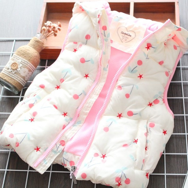 Μοντέρνο παιδικό γιλέκο με χρωματιστό σχέδιο και κουκούλα σε λευκό χρώμα για κορίτσια