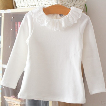 Модерна детска блуза с обло деколте и дълъг ръкав в бял цвят