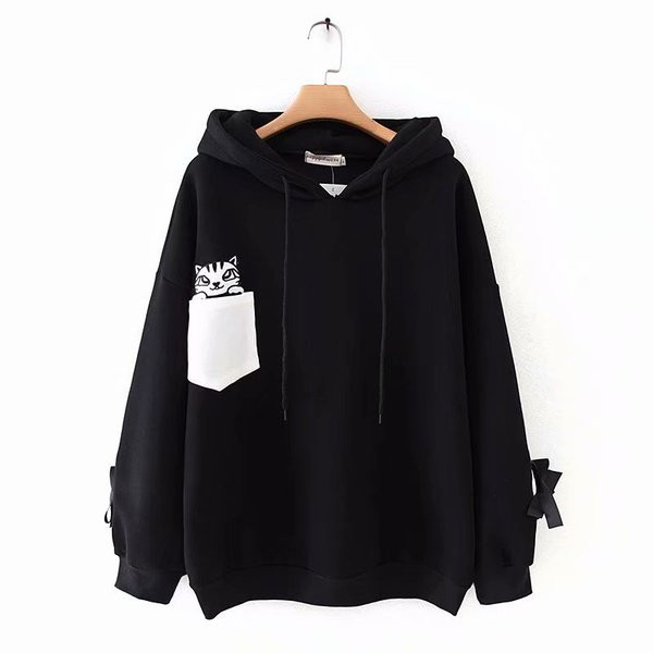 Casual γυναικείο φούτερ με κουκούλα και κεντήματα σε γκρι και μαύρο χρώμα