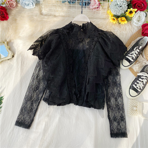 Modern női csipkeblúz - fehér és fekete színben