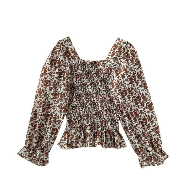 Új modell női blúz virágos motívumokkal és szögletes nyakkivágással