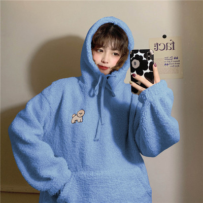 Γυναικείο καθημερινό φούτερ σε μπλε και ροζ χρώμα με κουκούλα