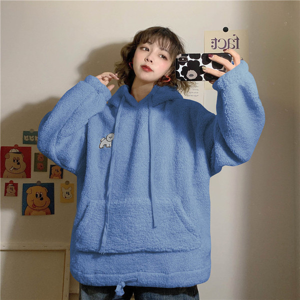 Γυναικείο καθημερινό φούτερ σε μπλε και ροζ χρώμα με  κουκούλα