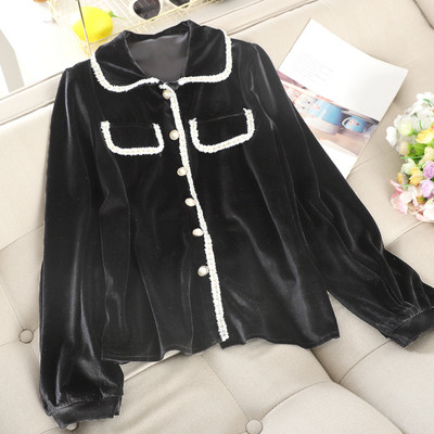 Μοντέρνο γυναικείο πουκάμισο με κουμπιά σε τρία χρώματα από βελούδο