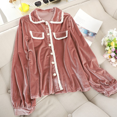 Μοντέρνο γυναικείο πουκάμισο με κουμπιά σε τρία χρώματα από βελούδο