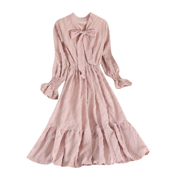 Modern női ruha szalaggal és hosszú ujjú négy színben