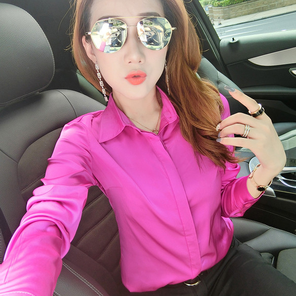 Κομψό σατέν πουκάμισο με κλασικό γιακά, μπλε, ροζ και πράσινο χρώμα