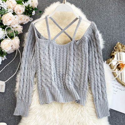 Μοντέρνο γυναικείο πουλόβερ με σταυρωτά ιμάντα σε διάφορα χρώματα