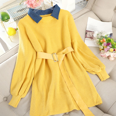 Modern női pulóver övvel, öt színben