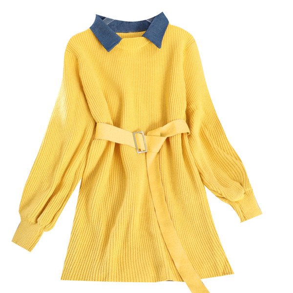 Modern női pulóver övvel, öt színben