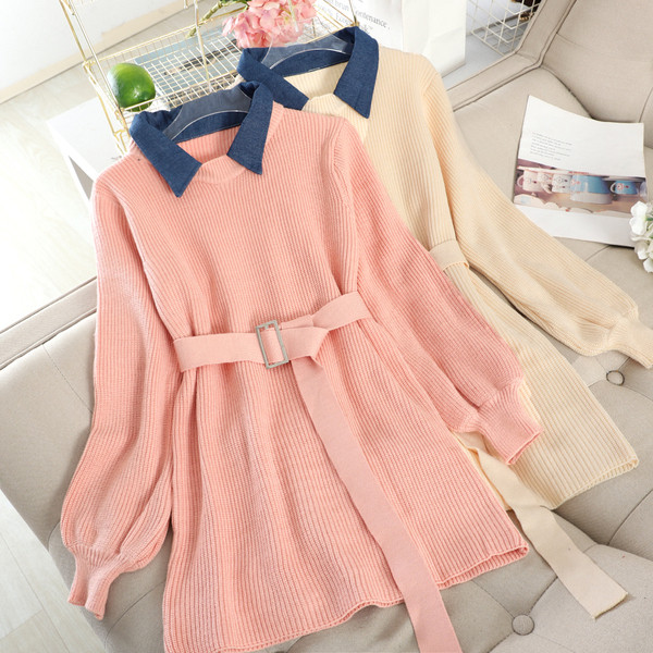 Modern női pulóver övvel, öt színben