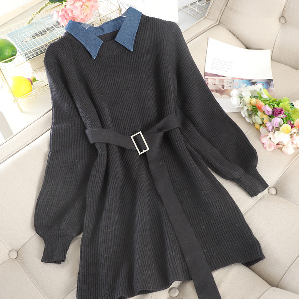 Modern női pulóver övvel, öt színben