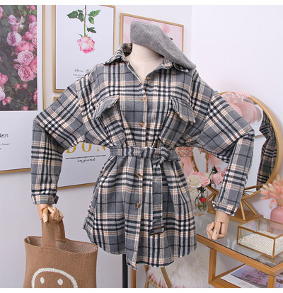 Μοντέρνο καρό πουκάμισο με ζώνη και κουμπιά σε διάφορα χρώματα