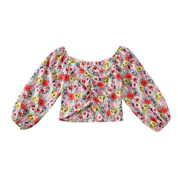 Μοντέρνα γυναικεία μπλούζα με floral μοτίβα και neckline