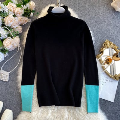 Μοντέρνο γυναικείο πουλόβερ με υψηλό γιακά σε διάφορα χρώματα