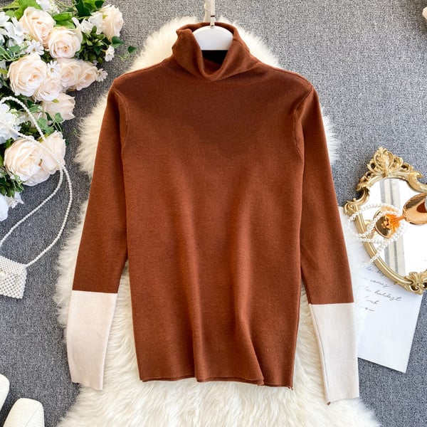 Μοντέρνο  γυναικείο πουλόβερ με υψηλό γιακά σε διάφορα χρώματα