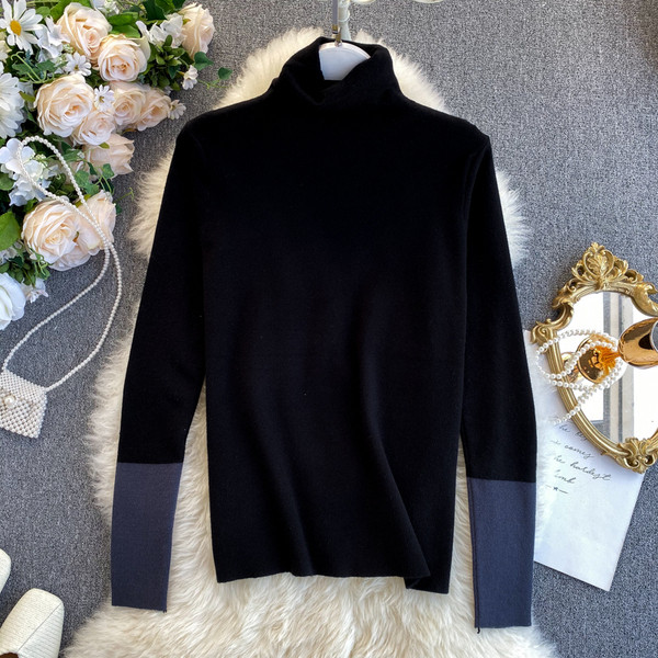 Μοντέρνο  γυναικείο πουλόβερ με υψηλό γιακά σε διάφορα χρώματα