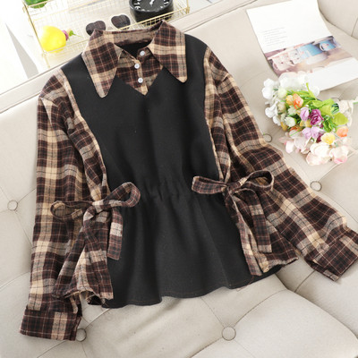 Modern női kockás blúz nyakkendővel és gombokkal, többféle színben