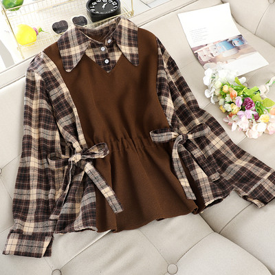 Modern női kockás blúz nyakkendővel és gombokkal, többféle színben