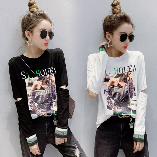 Női blúz színes rátéttel, szakadt motívumokkal