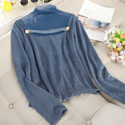 Modern női pulóver gombokkal és magas gallérral, négy színben