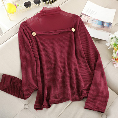 Modern női pulóver gombokkal és magas gallérral, négy színben