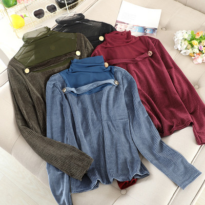 Modern női pulóver gombokkal és magas gallérral, négy színben