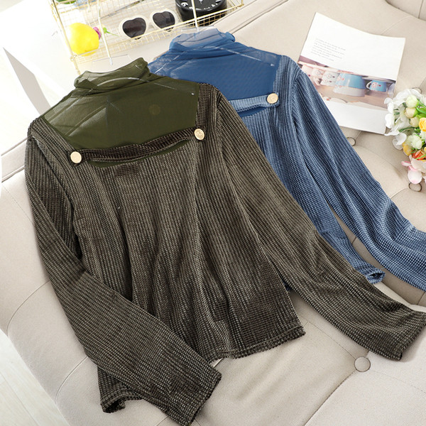 Modern női pulóver gombokkal és magas gallérral, négy színben