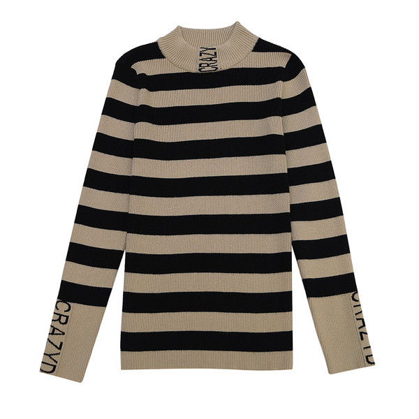 Csíkos női póló hímzéssel - két színben felirat