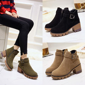 Modern női csizma durva talppal és csattal fekete, zöld és barna színekben