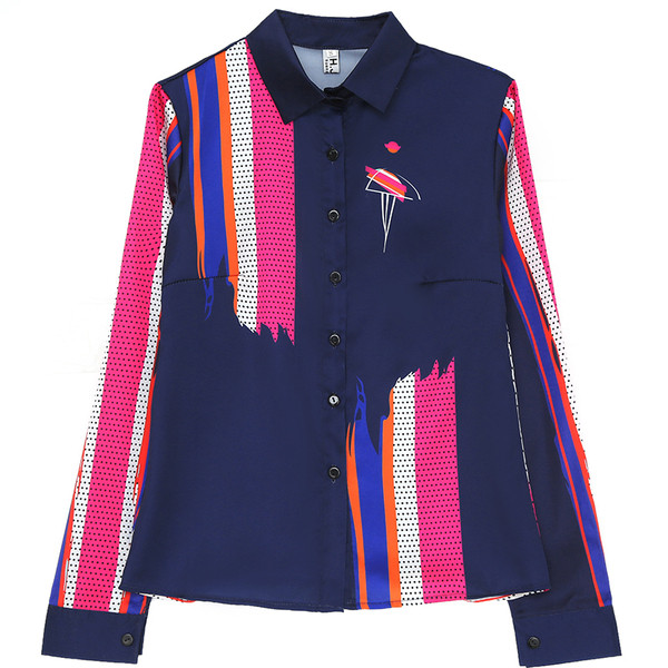 Stílusos női ing színes rátéttel és hímzéssel