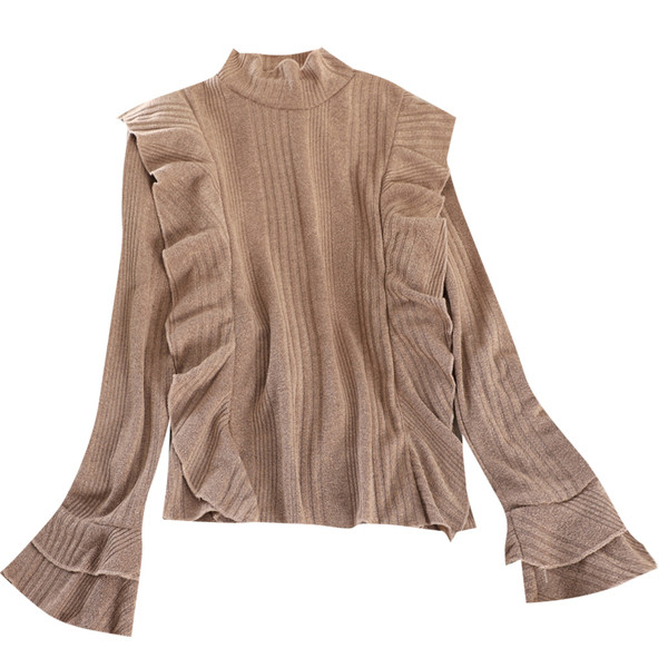 Modern női pulóver magas gallérral és hosszú ujjú, különböző színekben